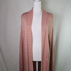 Lovers+ Friends Ribbed Longline Knit Cardigan SZ L Dusty Rose